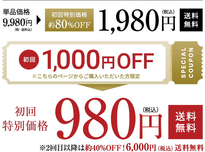 スタンダードコース 単品価格9,980円(税・送料込)のところ…初回特別価格 約80%off 1,980円(税込) 送料無料